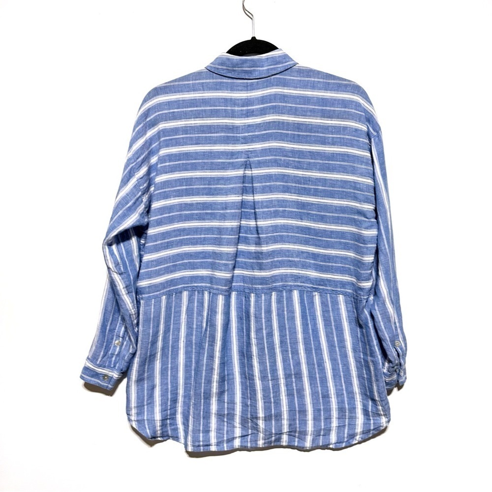 J. Jill Love Linen Button Down Shirt Long Sleeves Stiped Blue /White Size XS - Picture 7 of 11